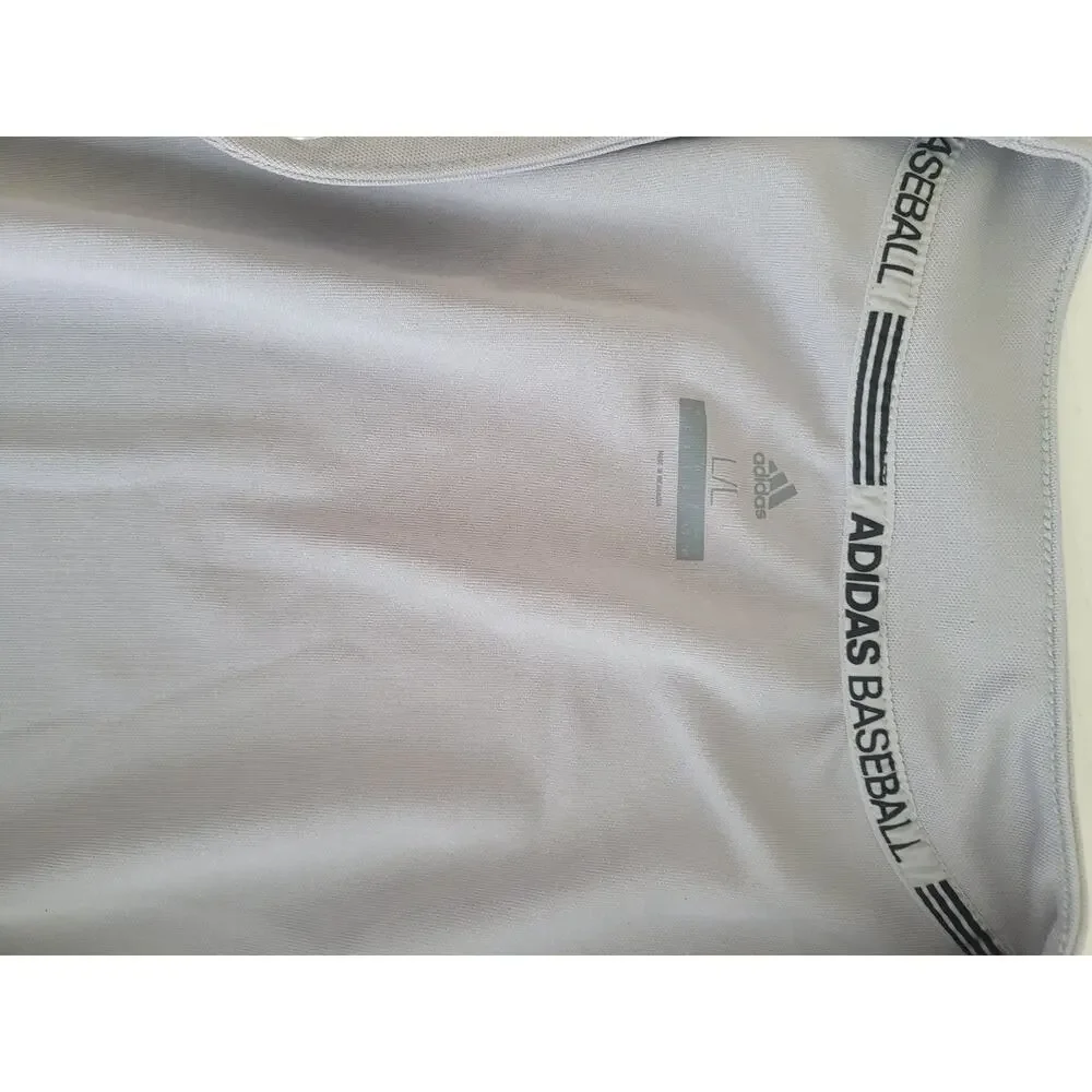 Adidas Baseball Men's Shirt Gray Size L Short Sleeve‎ Button Up Logo Polyester
